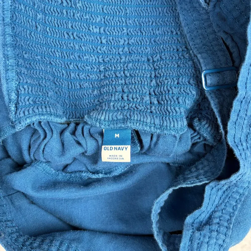 Old Navy Linen Blend Romper Girl's M Blue Sleeveless Boho Cute Playground Summer